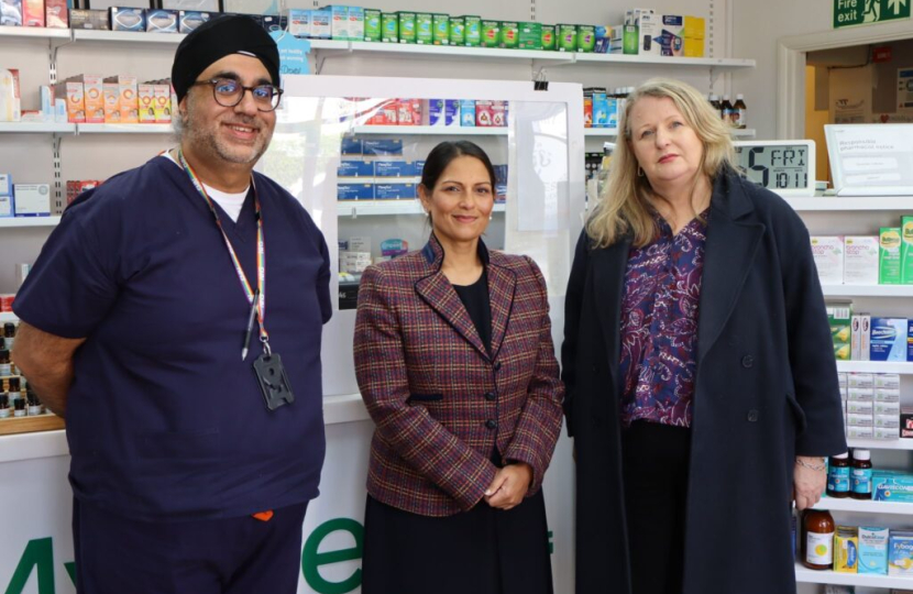 Priti Patel Tollesbury Pharmacy visit