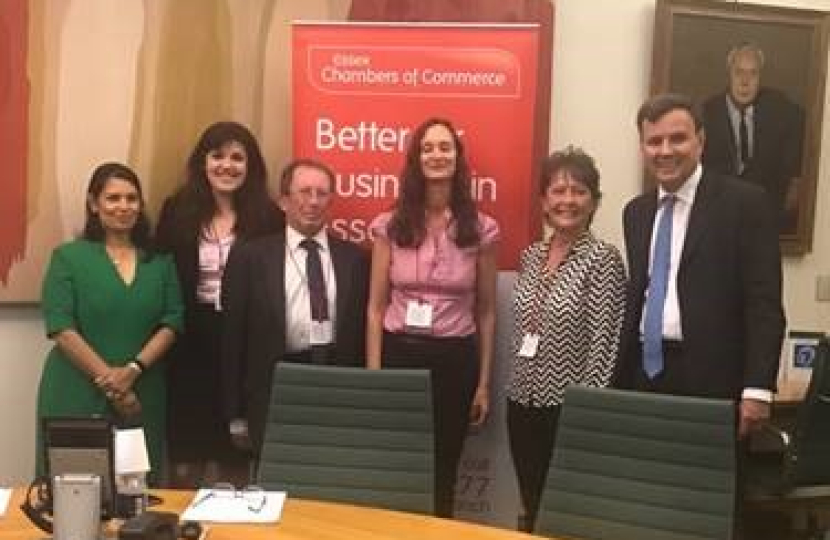 Priti Patel MP, Chloe Westley (Campaign Manager, TaxPayers’ Alliance), David Burch (Director of Policy – Essex Chambers of Commerce), Jane Rose (Head of International Trade – Essex Chambers of Commerce), Denise Rossiter (Chief Executive – Essex Chambers of Commerce) and Greg Hands MP (Minister of State for Trade Policy at Department for International Trade).