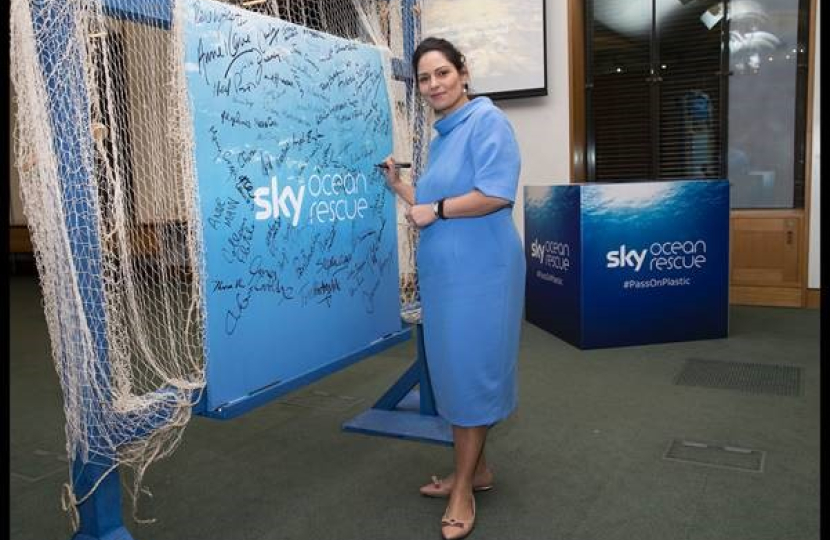 Priti signing Sky's Pass on Plastic pledge