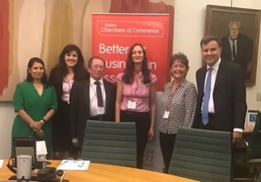 Priti Patel MP, Chloe Westley (Campaign Manager, TaxPayers’ Alliance), David Burch (Director of Policy – Essex Chambers of Commerce), Jane Rose (Head of International Trade – Essex Chambers of Commerce), Denise Rossiter (Chief Executive – Essex Chambers of Commerce) and Greg Hands MP (Minister of State for Trade Policy at Department for International Trade).