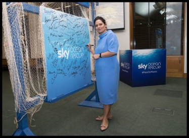 Priti signing Sky's Pass on Plastic pledge